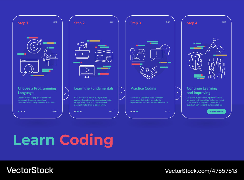 Learn coding steps educational course mobile vector image