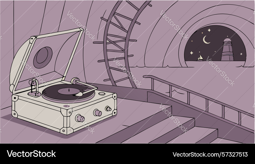 Portable record player in a sci-fi tunnel design vector image