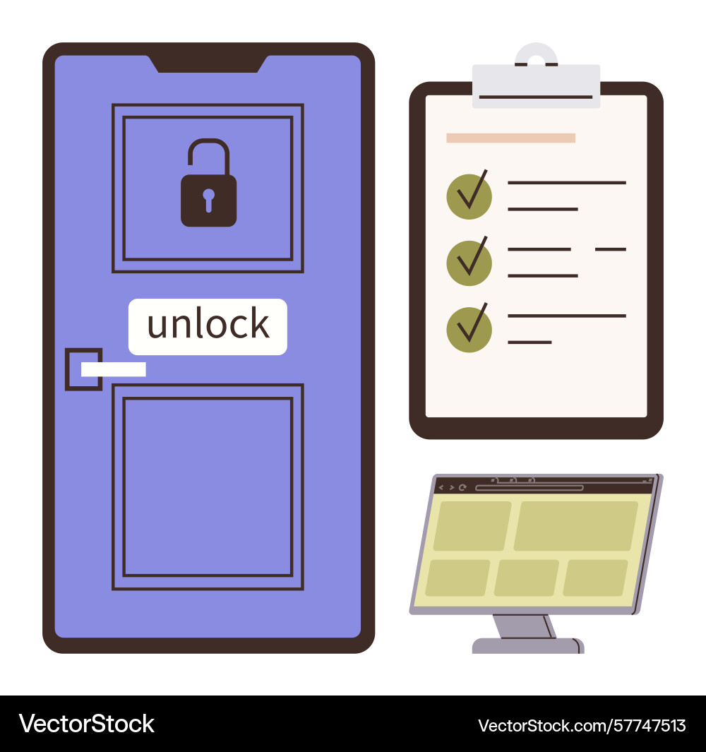 Secure access concept with door lock checklist vector image