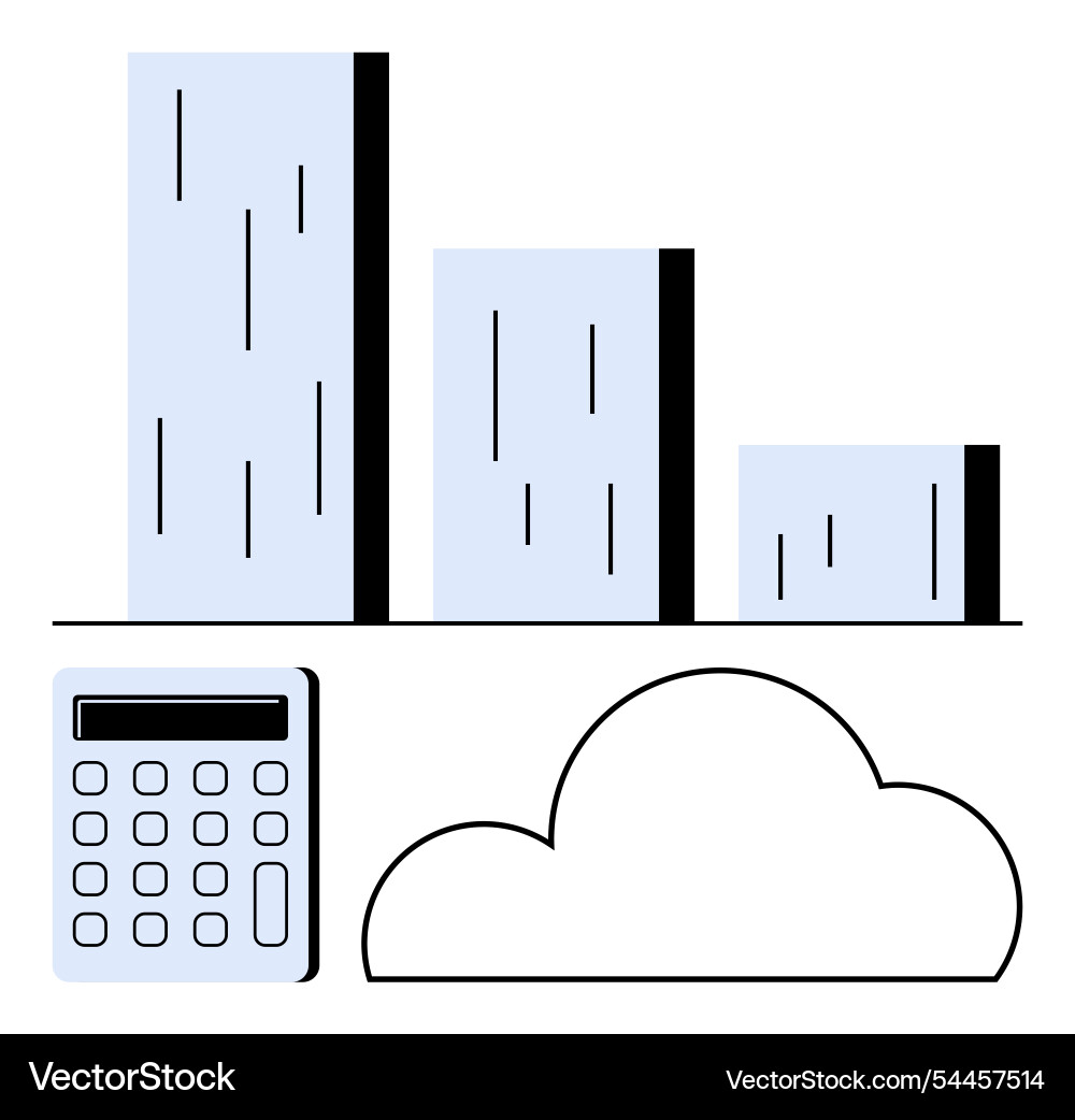 Bar chart with calculator and cloud symbolizing Vector Image
