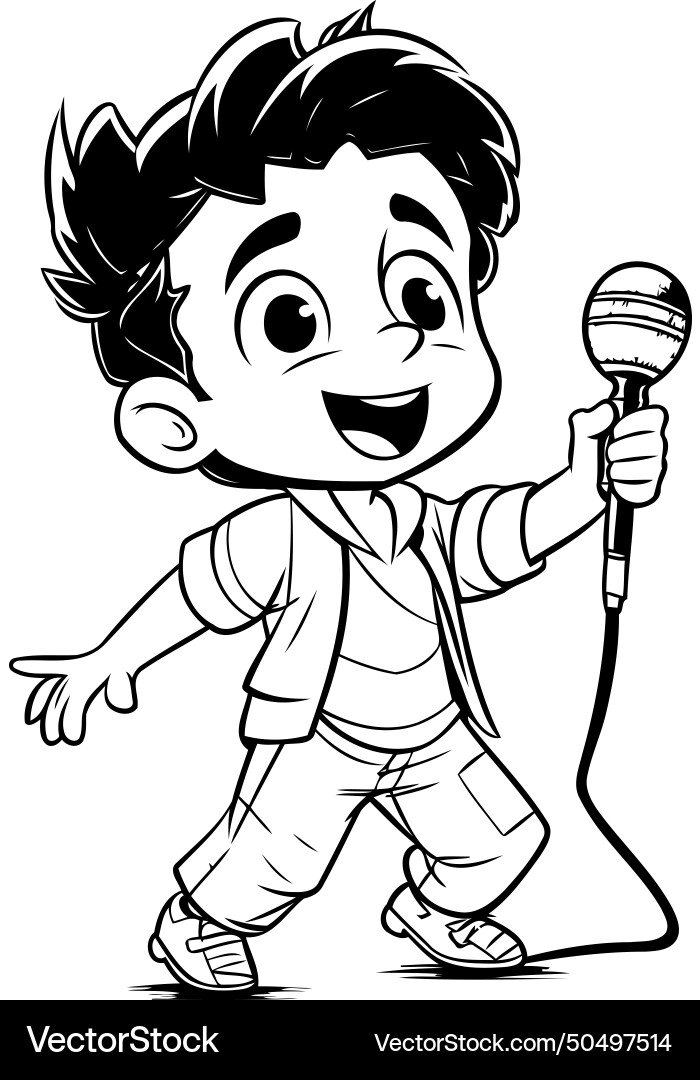Cartoon Boy Singing Karaoke With Microphone Vector Image Cartoon Boy Singing Karaoke With Microphone Vector Image