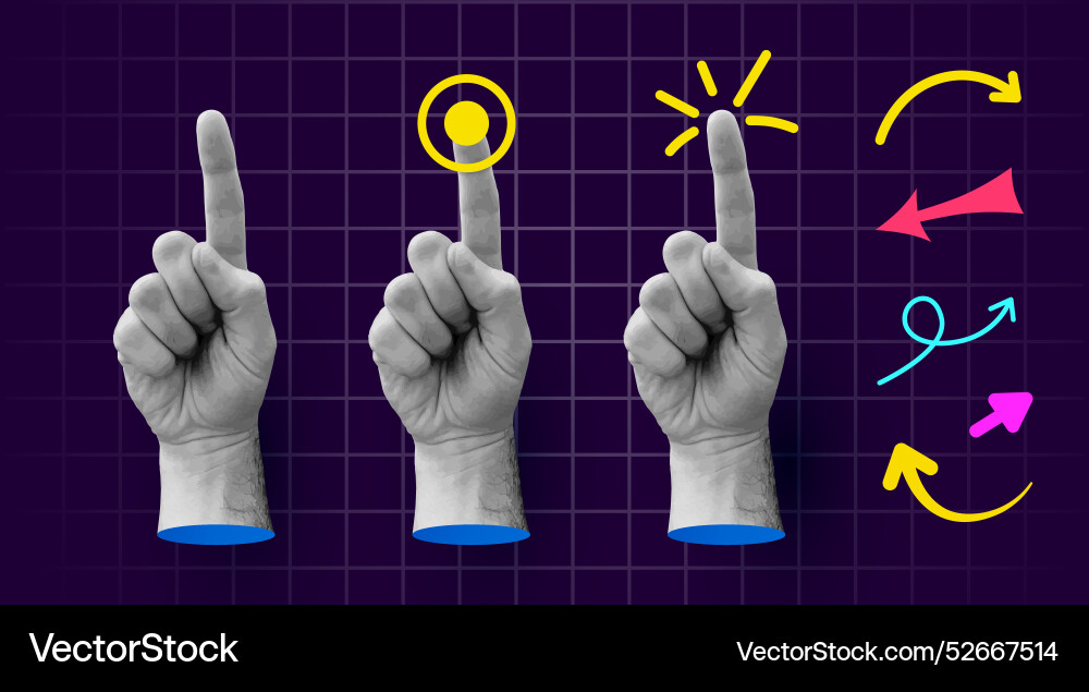 Collage element with pointing hands and doodle Vector Image