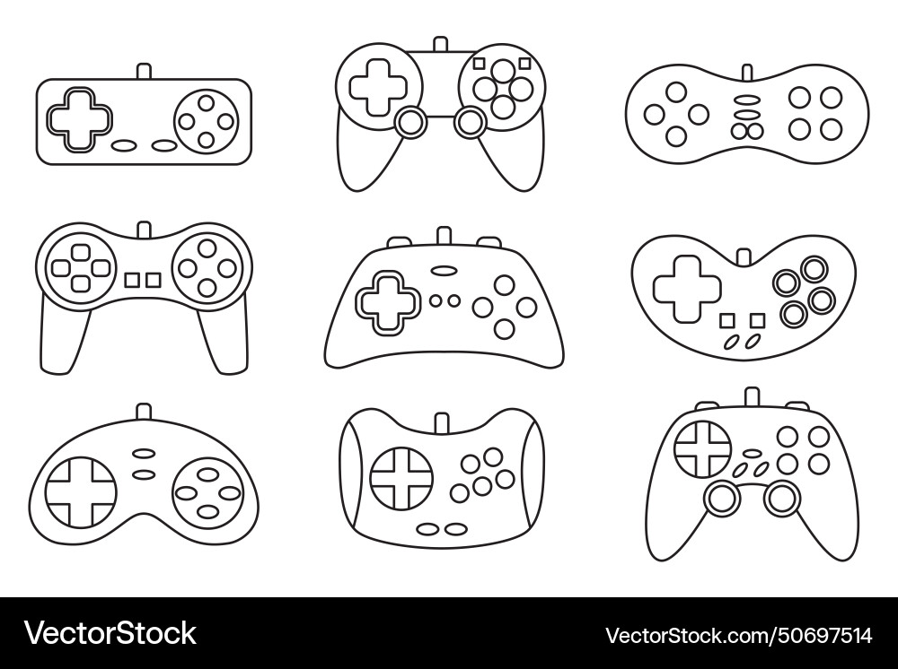 Line game controller gamepad icons set Line game controller gamepad icons set vector image