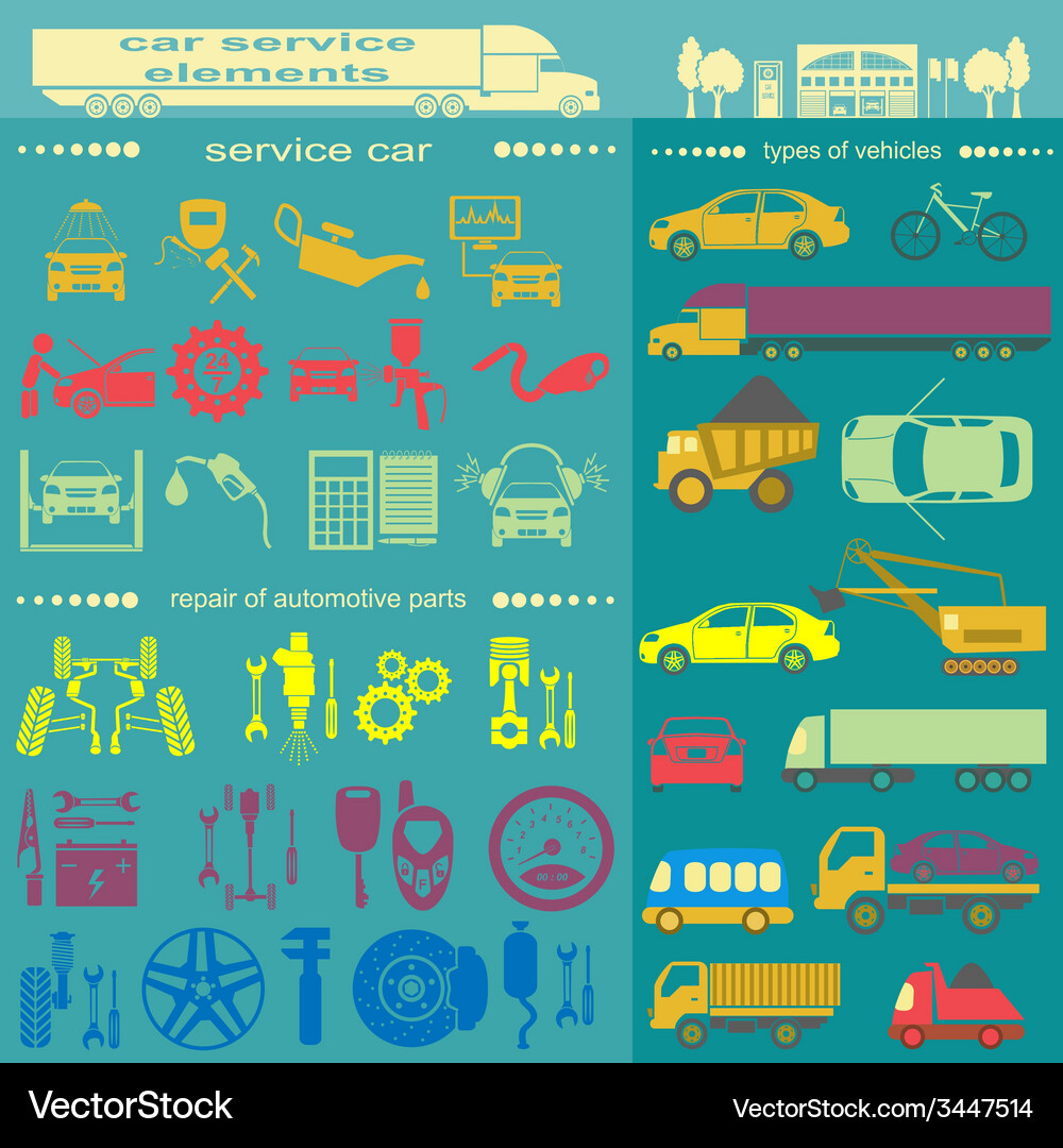 Set of auto repair service elements for creating Vector Image
