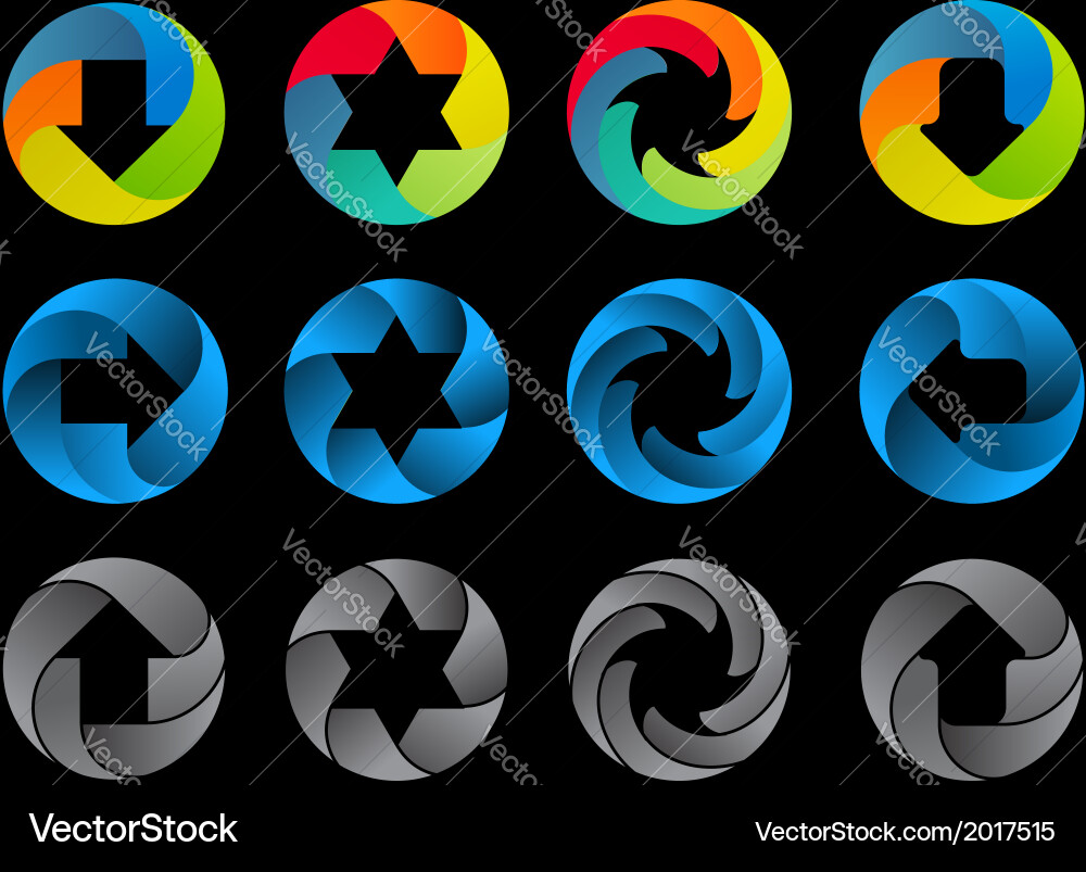Dynamic Color Swirl Icon Set vector image