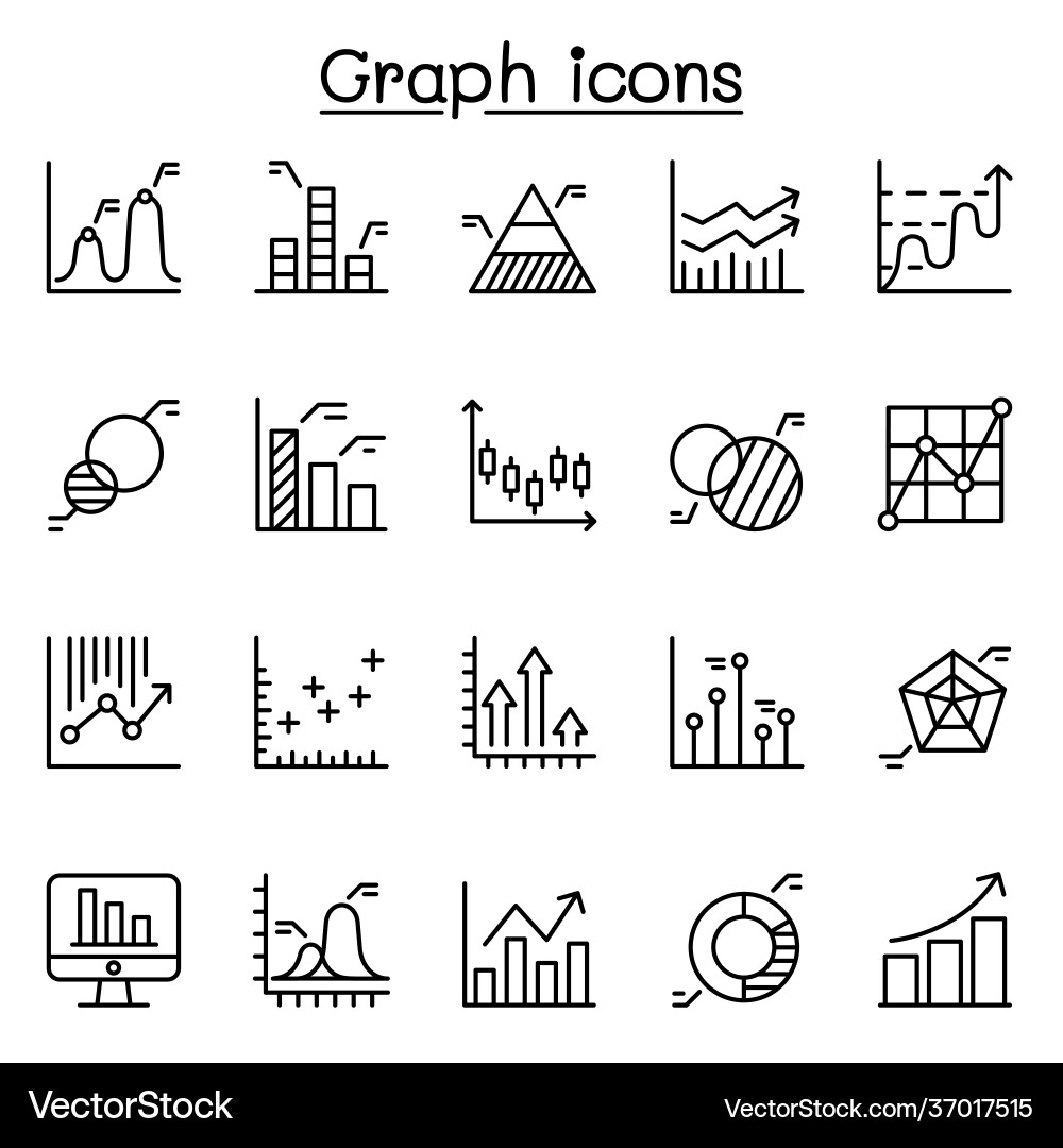 Graph chart diagram icon set in thin line style Graph chart diagram icon set in thin line style vector image