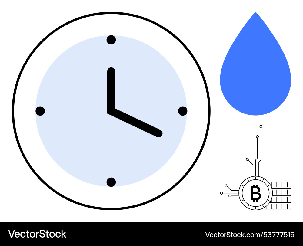 Simplistic clock with bitcoin symbol and water Simplistic clock with bitcoin symbol and water vector image