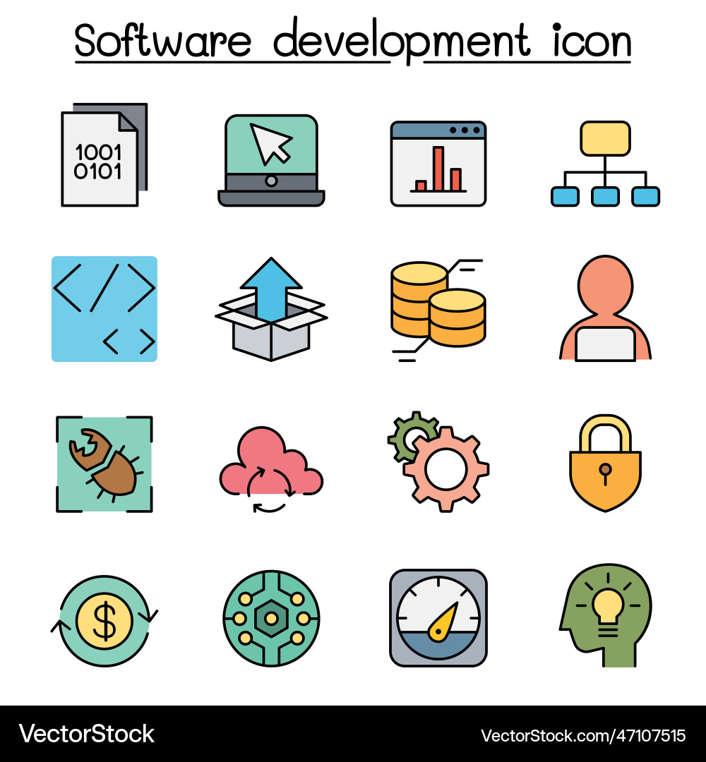 Software development color line icon set Vector Image