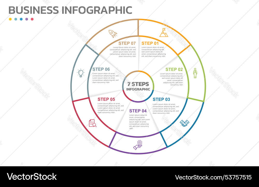 Visual data presentation cycle diagram with 7 Visual data presentation cycle diagram with 7 vector image