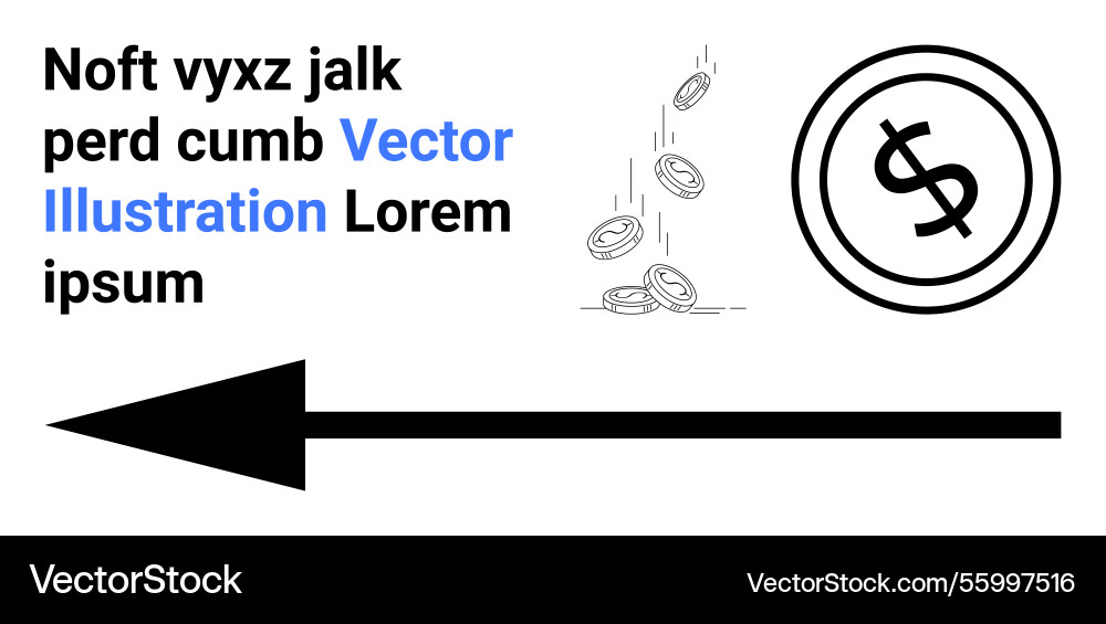 Black arrow falling coins and dollar coin within Vector Image