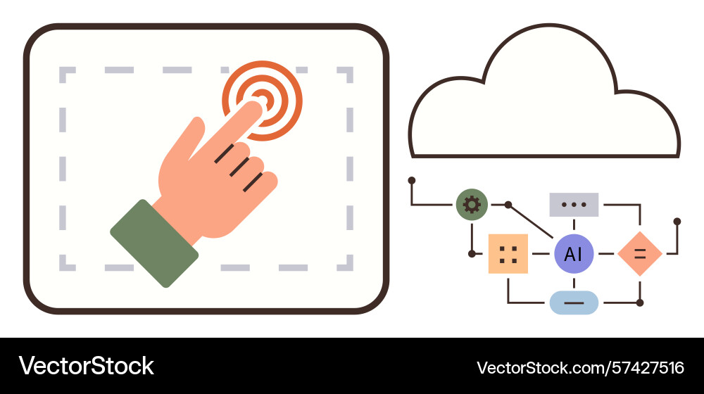 Hand activating cloud-based ai process through Hand activating cloud-based ai process through vector image