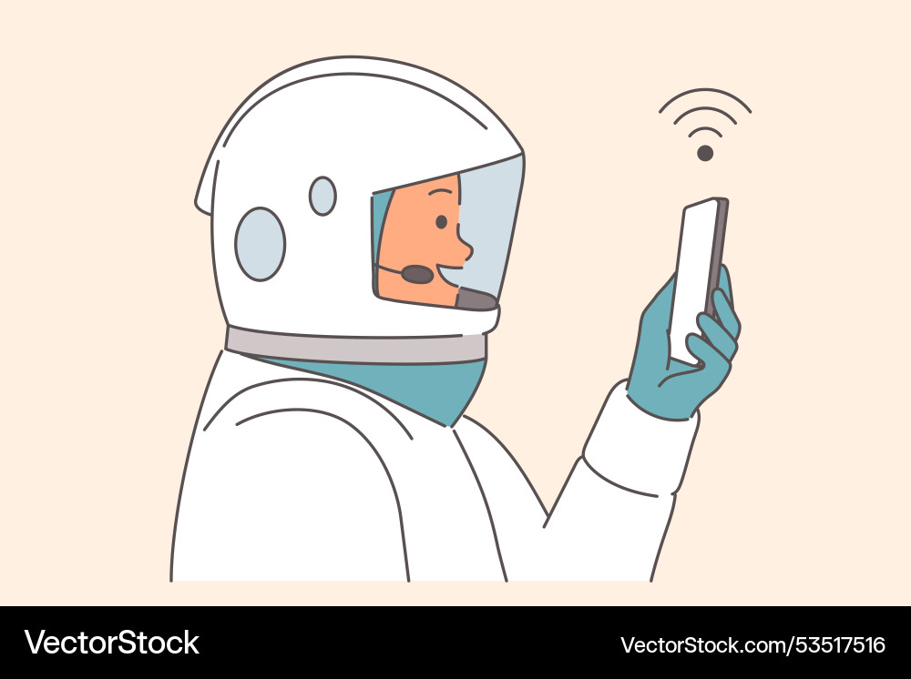 Man astronaut with smartphone explores outer space Man astronaut with smartphone explores outer space vector image