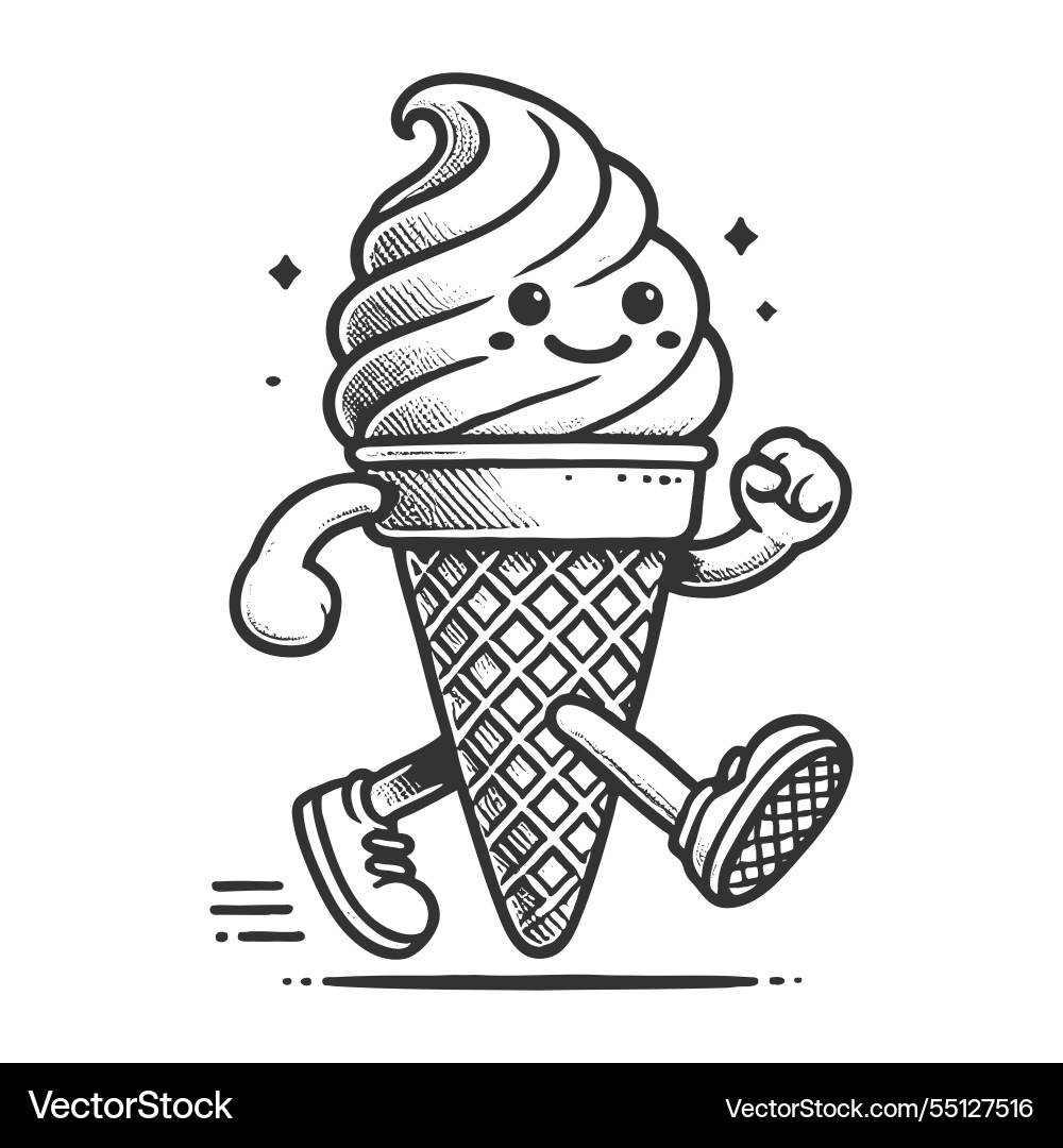 Running ice cream cone character engraving Vector Image