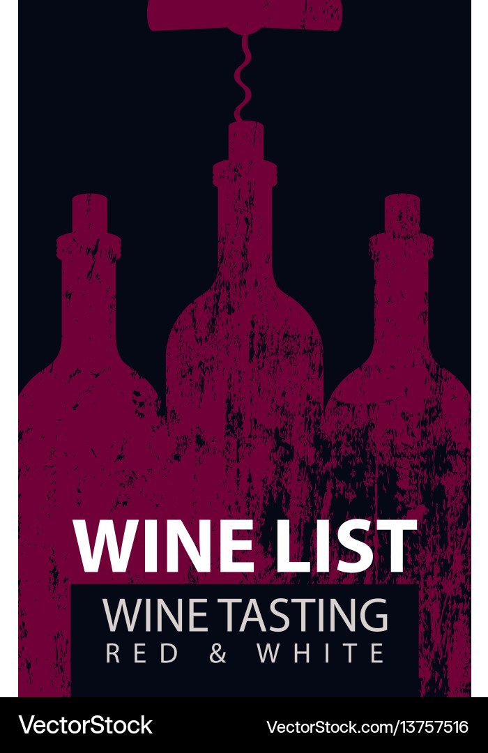 Wine list for tasting with bottles and corkscrew Wine list for tasting with bottles and corkscrew vector image