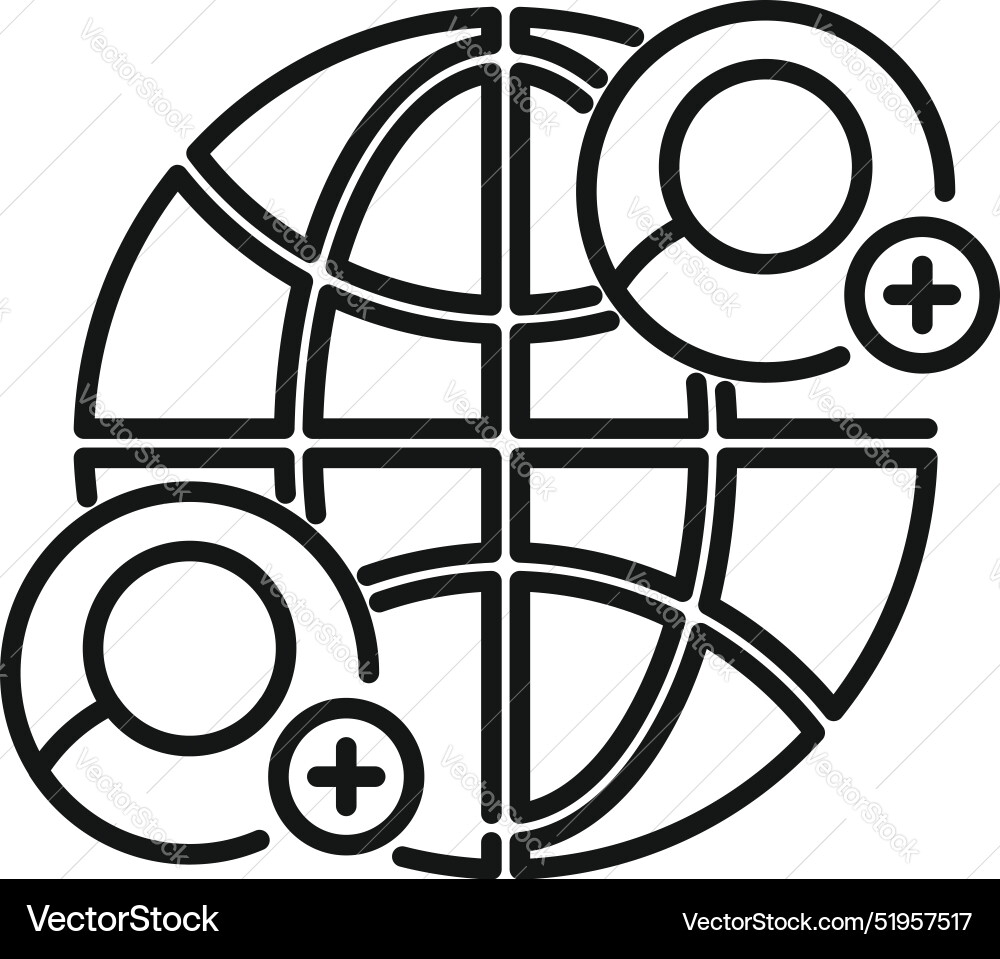 Global network adding new people icon showing Global network adding new people icon showing Vector Image