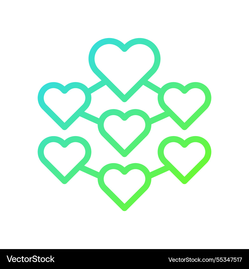 Linked hearts network gradient icon vector image