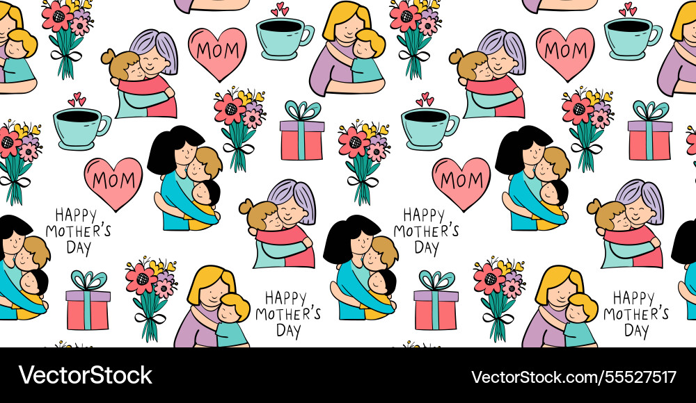 Pattern mothers hugging with children Pattern mothers hugging with children Vector Image