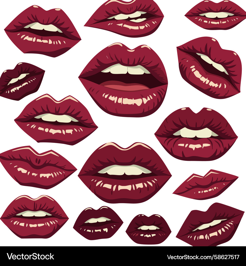Red lips set with various expressions and open Red lips set with various expressions and open Vector Image