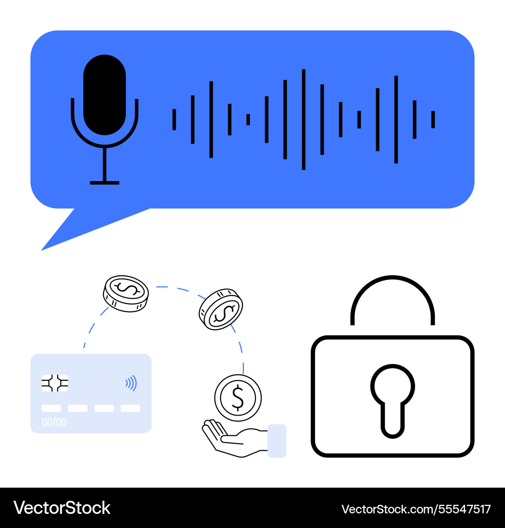 Secure online transactions with voice command Secure online transactions with voice command vector image