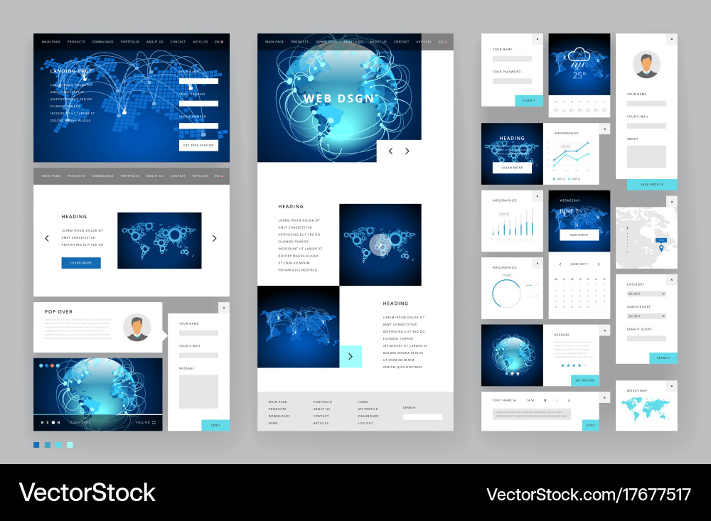Website template design with interface elements Vector Image
