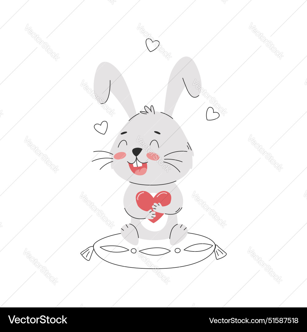 A smiling rabbit holding heart in its paws Vector Image