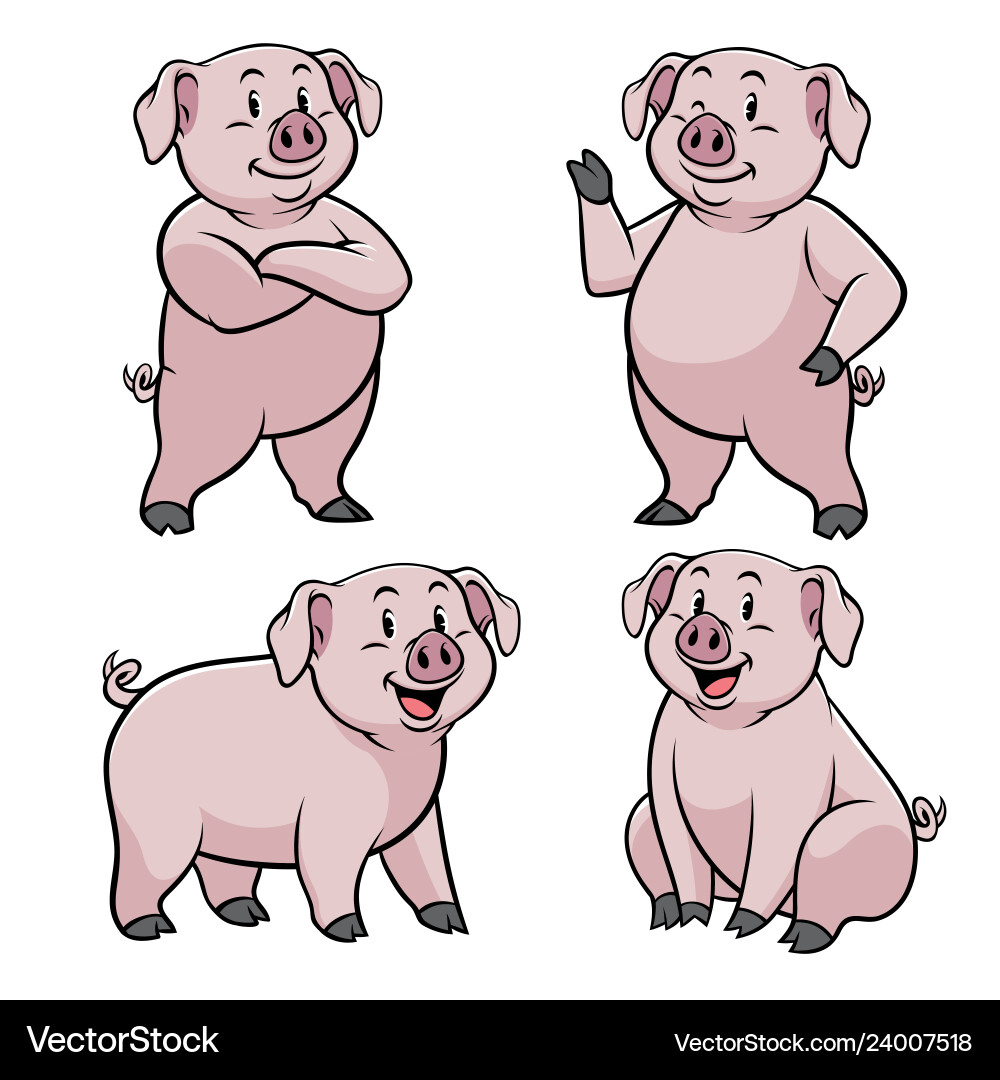 Cartoon Pig Set - niedliche Tierzeichen Vektorbild