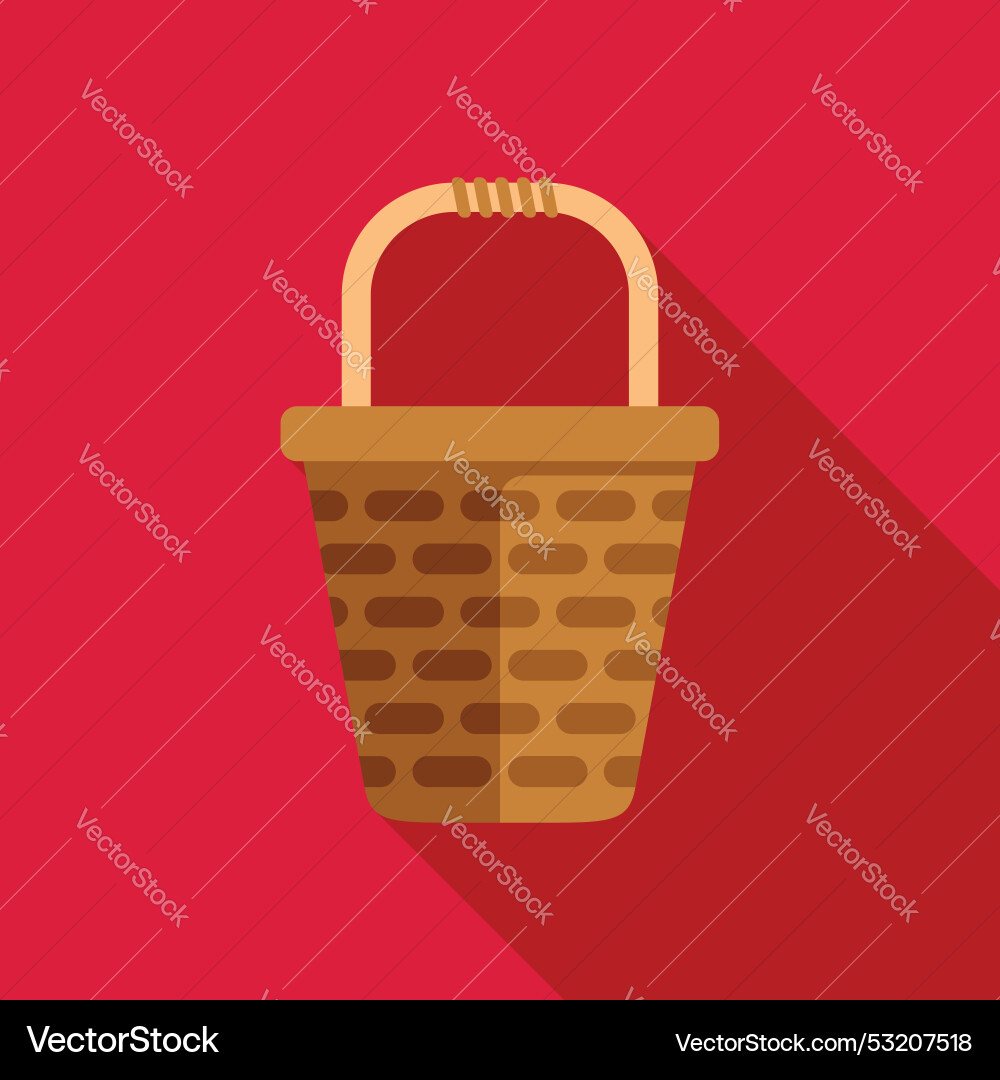 Empty wicker basket icon with long shadow on red Empty wicker basket icon with long shadow on red vector image
