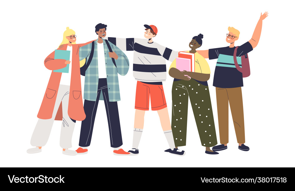 Group happy kids school friends together Group happy kids school friends together vector image