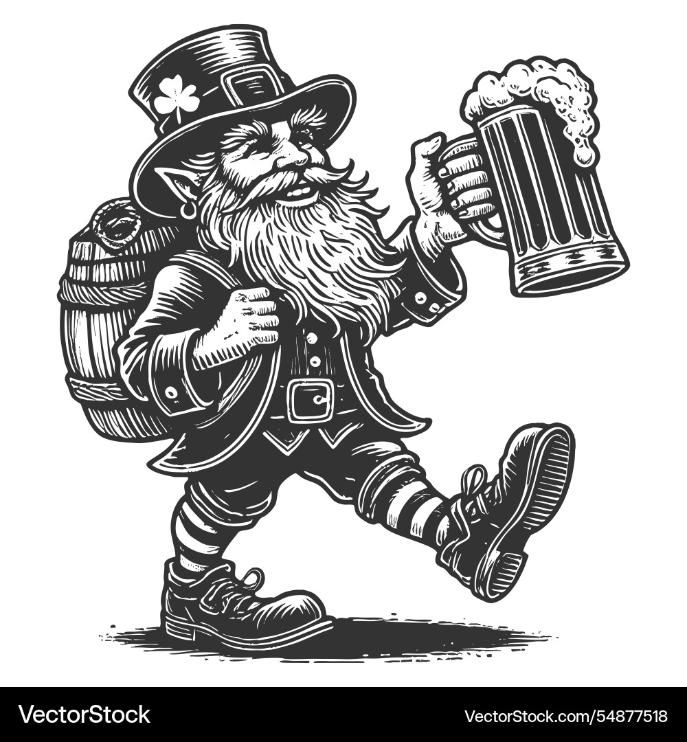 Leprechaun holding beer mug with gold coins Leprechaun holding beer mug with gold coins vector image
