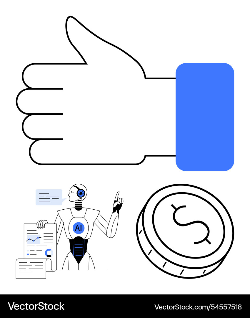 Positive feedback with ai robot analyzing data Positive feedback with ai robot analyzing data vector image