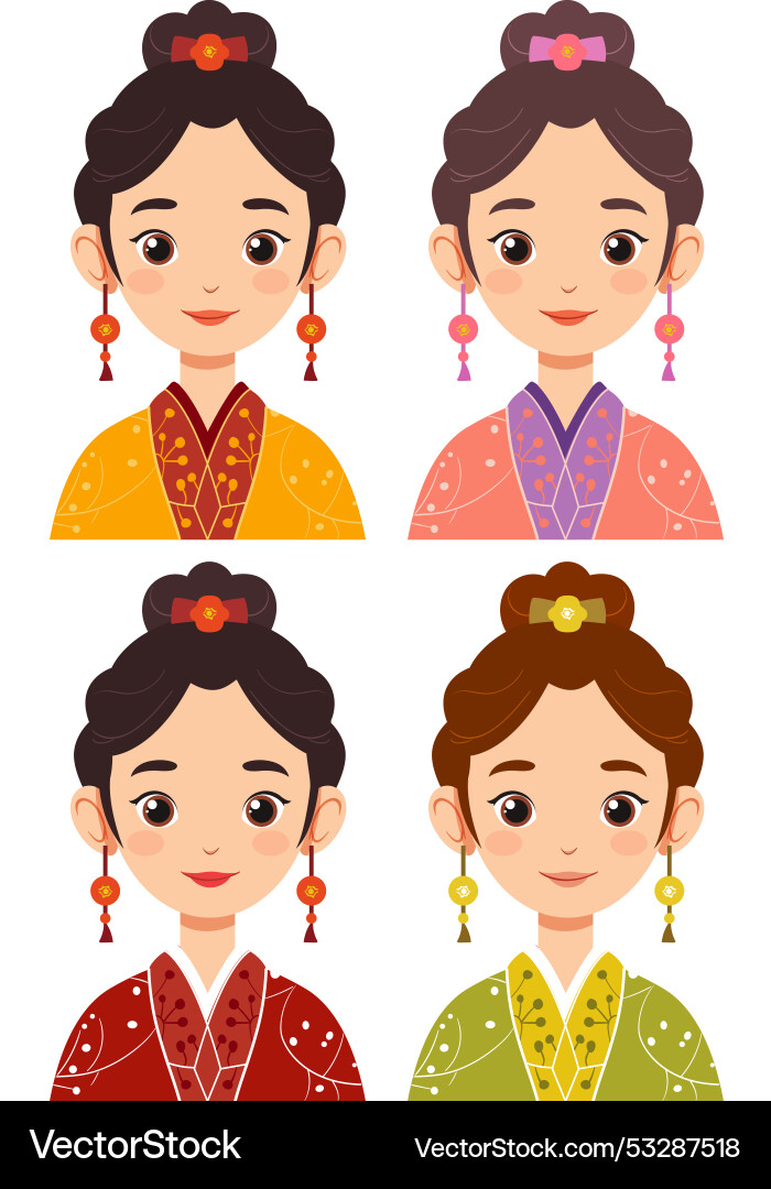 Vier Frauen in traditionellen chinesischen Kleidung Vier Frauen in traditionellen chinesischen Kleidung vektorbild