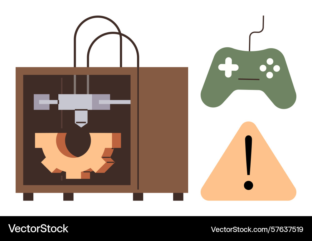 3d printer creating gear with game controller 3d printer creating gear with game controller vector image