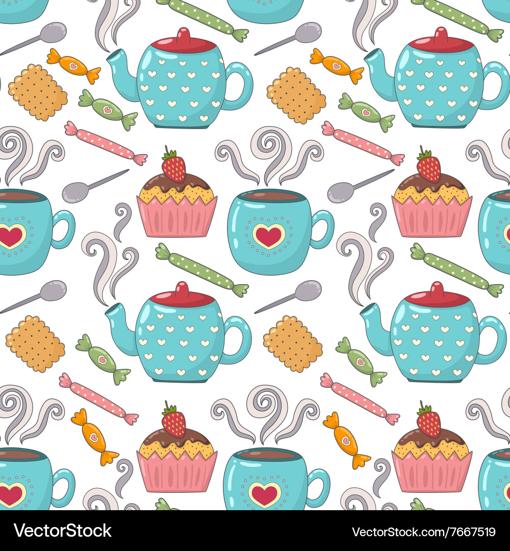 Cute Tea Time Pattern Vector Image