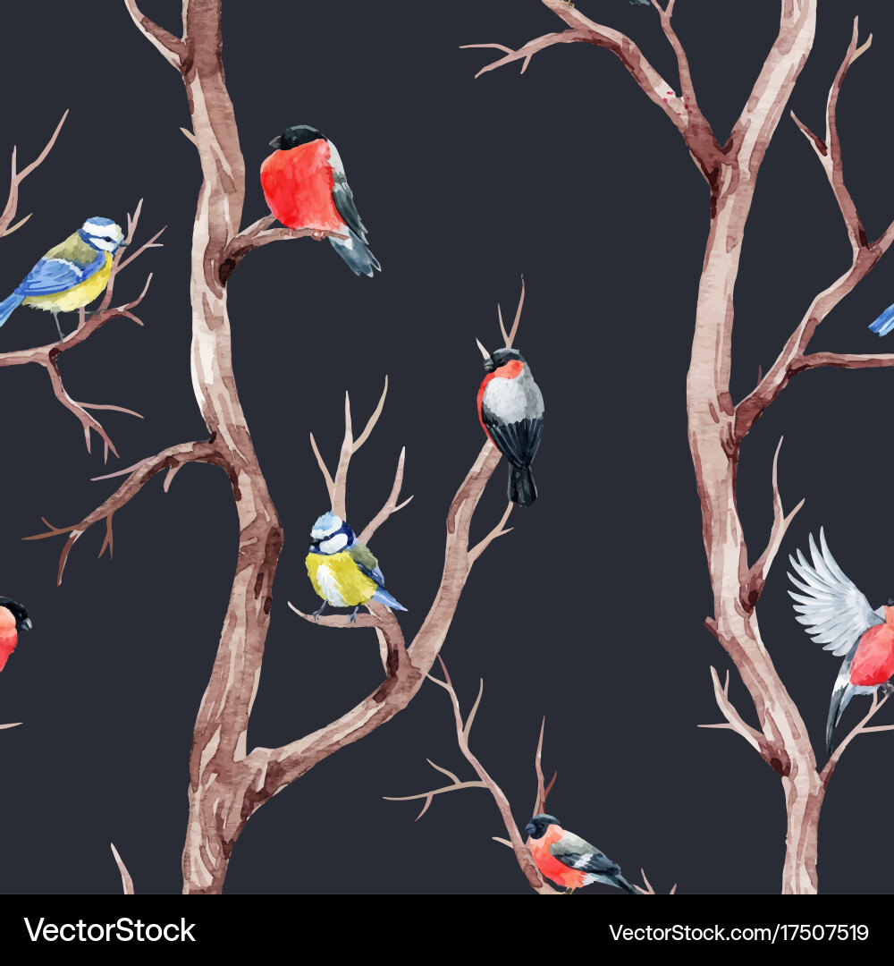 Fall trees and birds pattern vector image