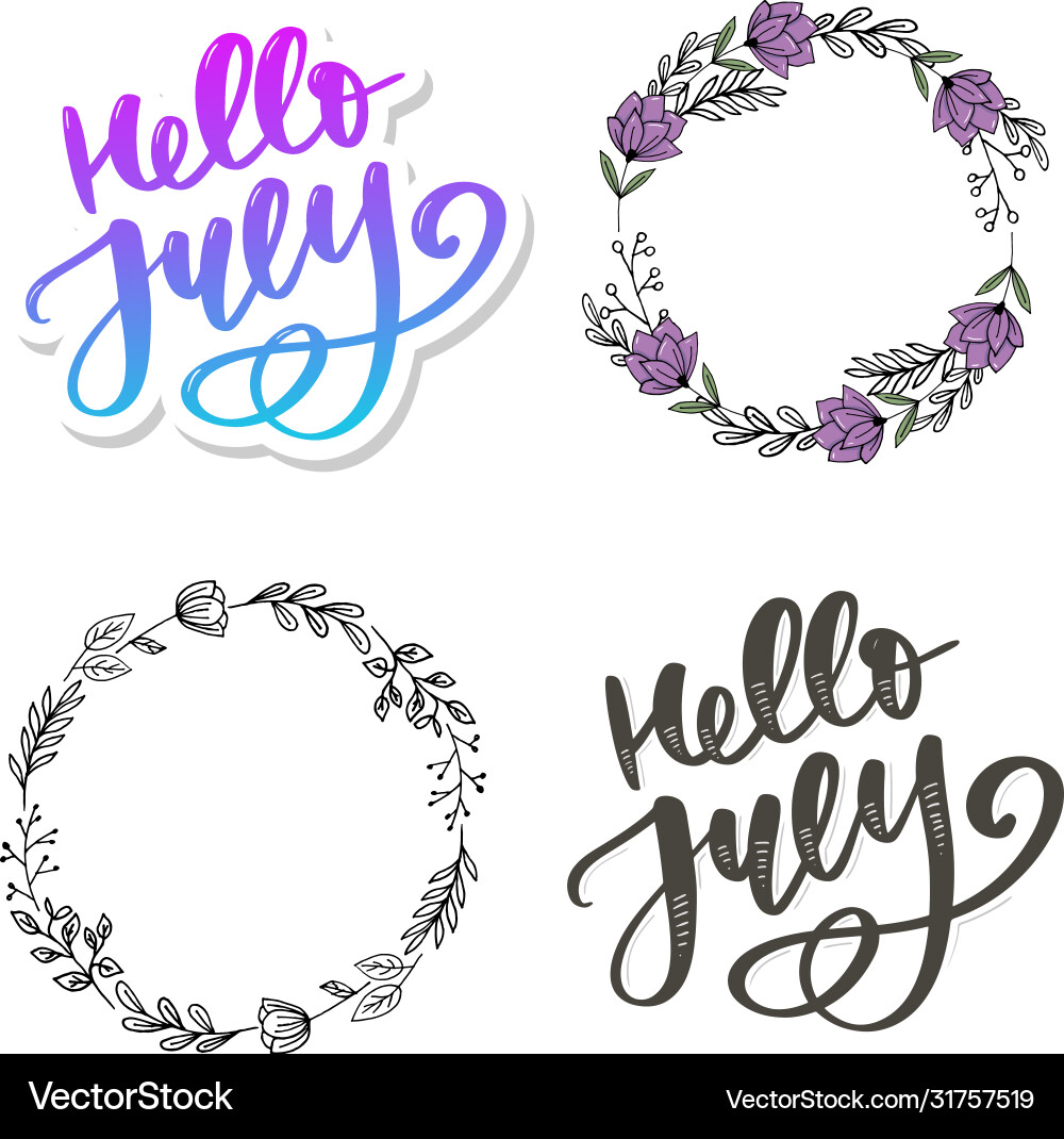 Hello july lettering print sommer minimalistic Hello july lettering print sommer minimalistic vektorbild