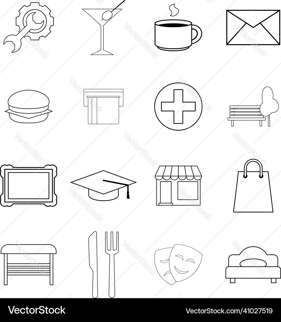 Map landmarks objects icon set outline Vector Image