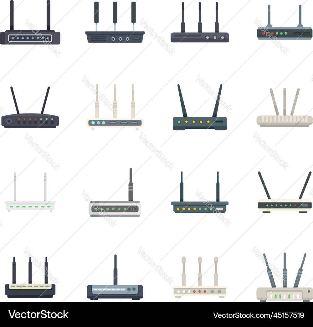 Modem icons set flat internet router vector image