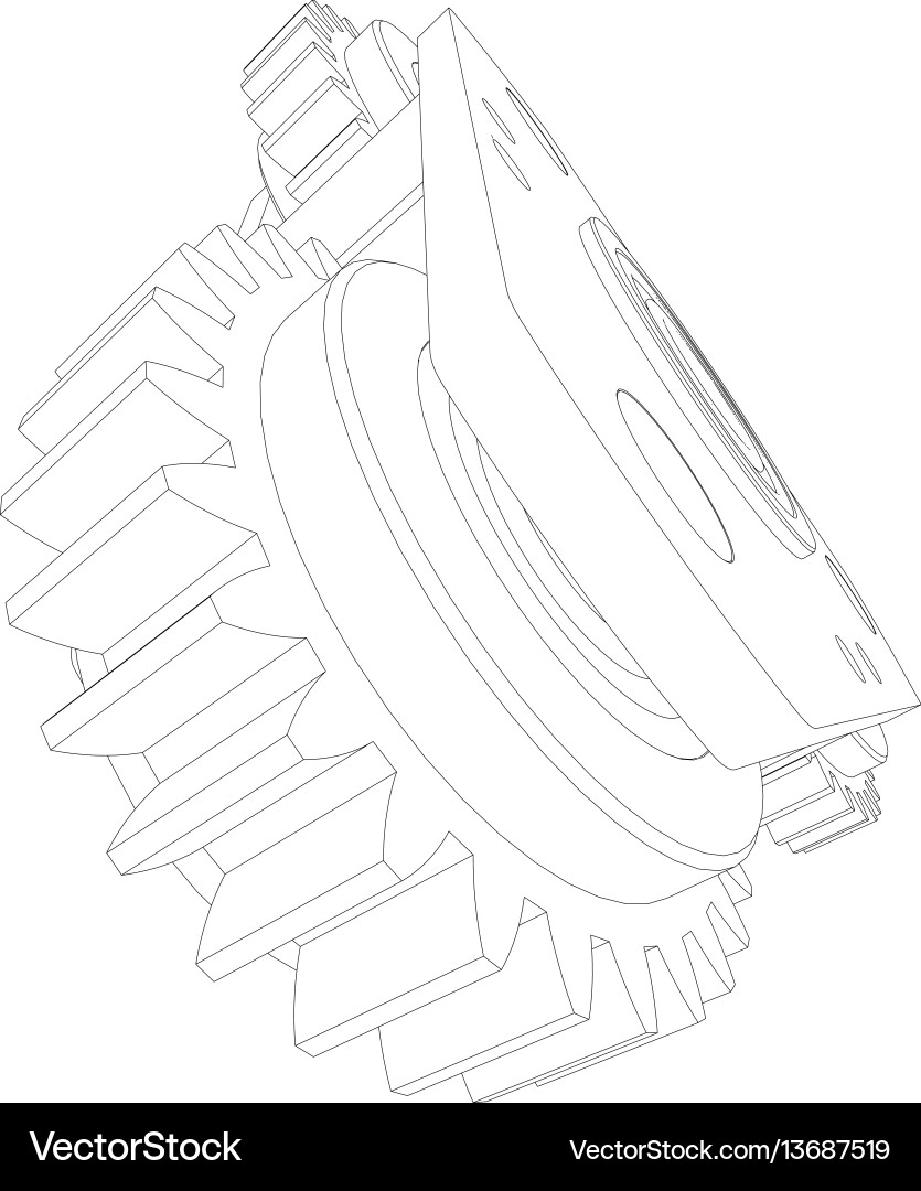 Wire-frame reducer consisting of gears vector image