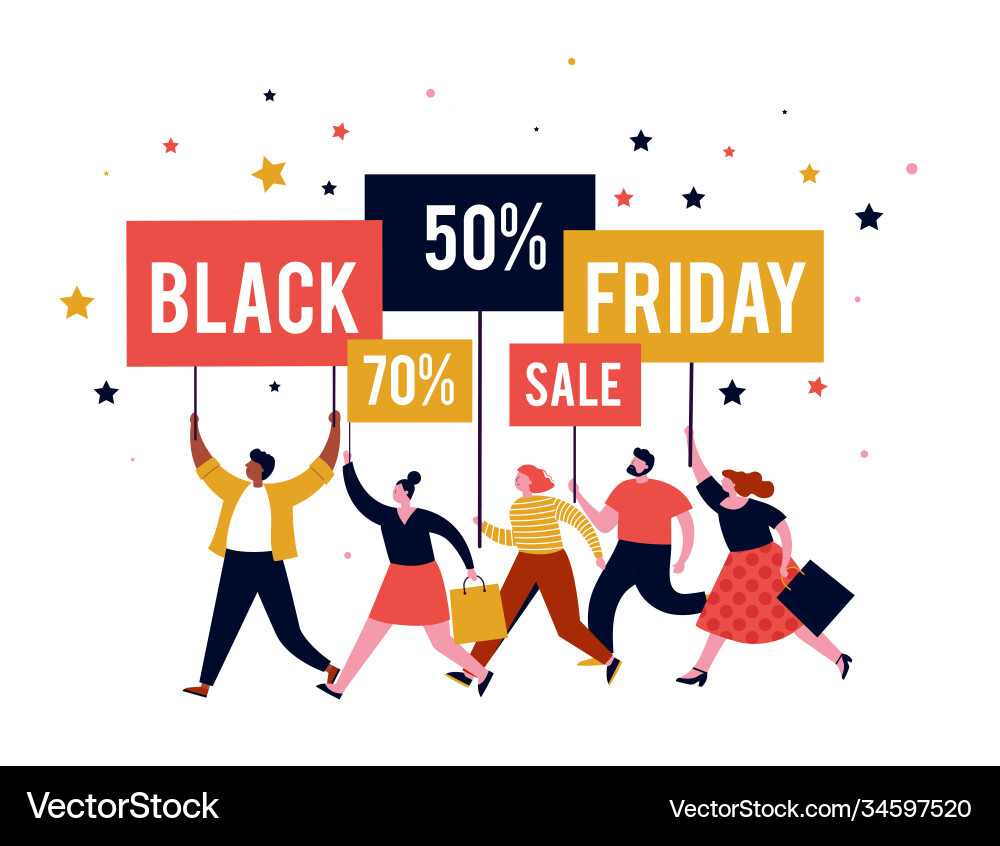Black friday mega sale banner scene with a crowd Black friday mega sale banner scene with a crowd vector image