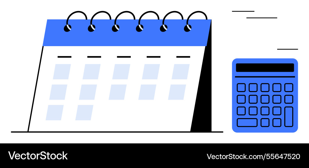 Desk calendar with spiral binding and calculator Desk calendar with spiral binding and calculator Vector Image