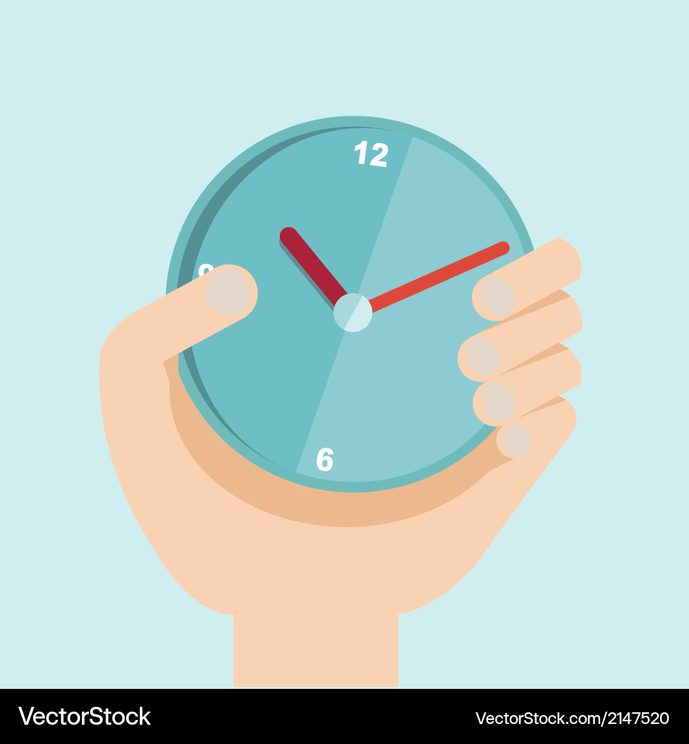 Hand with clock in flat design for time vector image