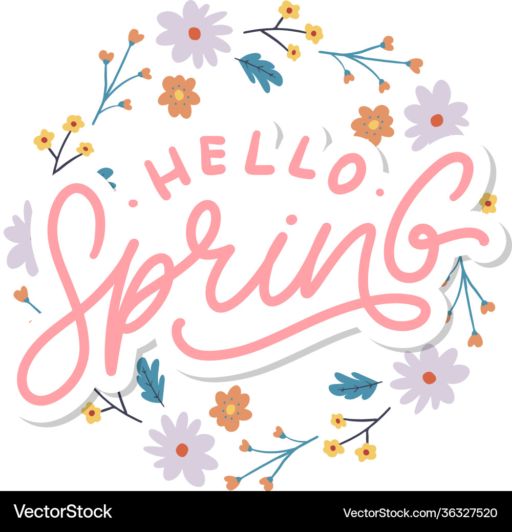 Hello spring flowers text background frame Vector Image
