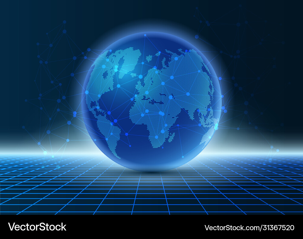 Modern techno design background with globe on grid vector image