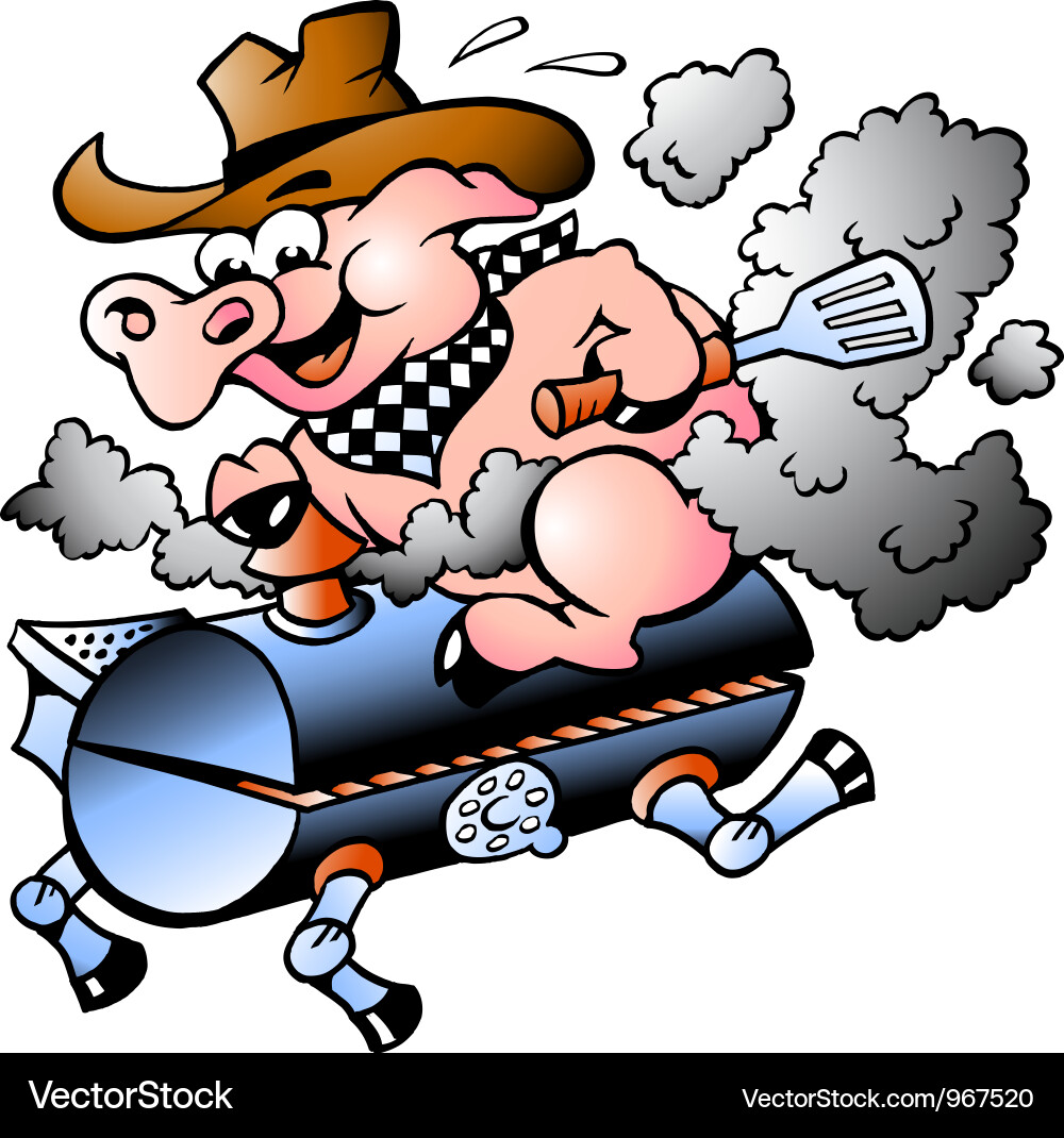 Pig Riding Grill Barrel - BBQ Scene Vector Image