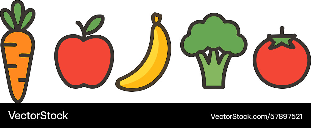 Colorful array of fruits and vegetables displayed Colorful array of fruits and vegetables displayed Vector Image