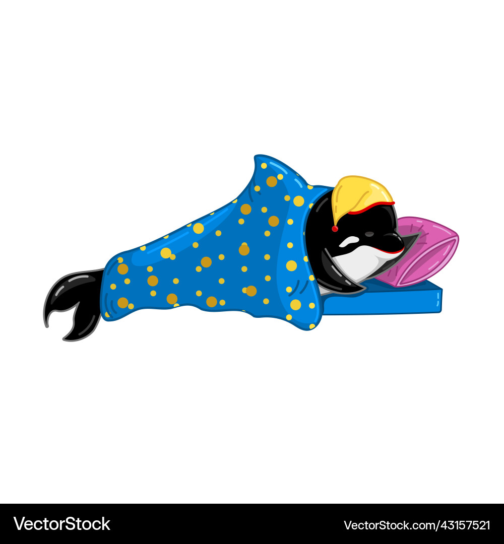 Sleeping killer whale character black baby orca Sleeping killer whale character black baby orca vector image
