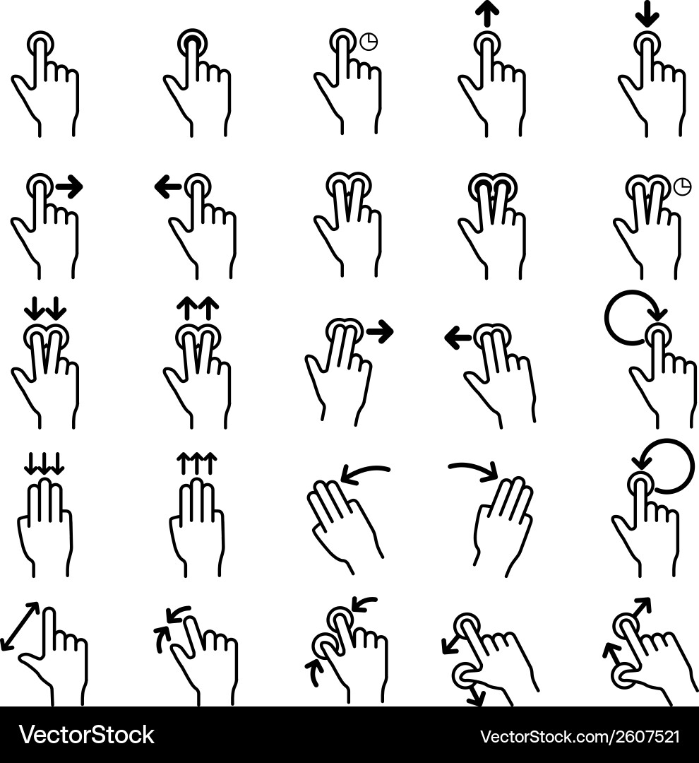 Touch Gestures Line Icons - Mobile Interaktion Vektorbild