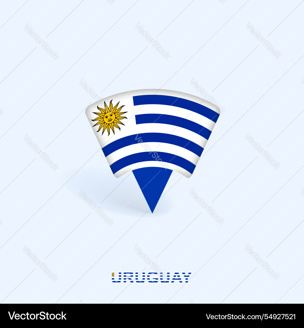 Uruguay flag map pointer design with shadow Uruguay flag map pointer design with shadow vector image