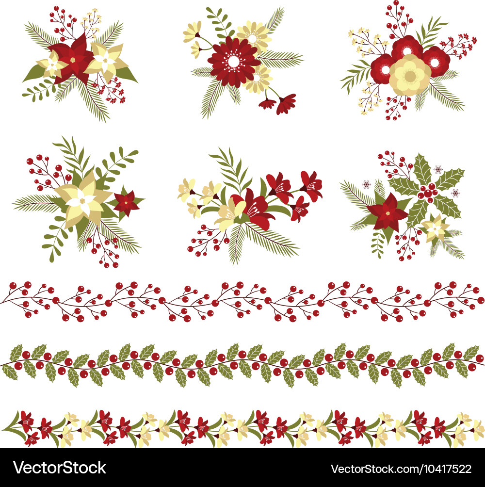 Christmas Floral Borders & Bouquets vector image