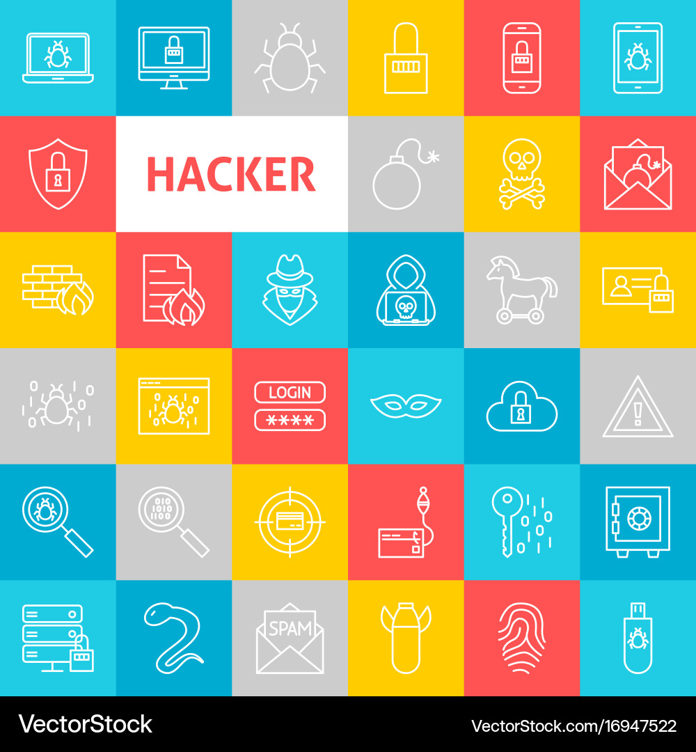 Cybersecurity Hacker Icons vector image
